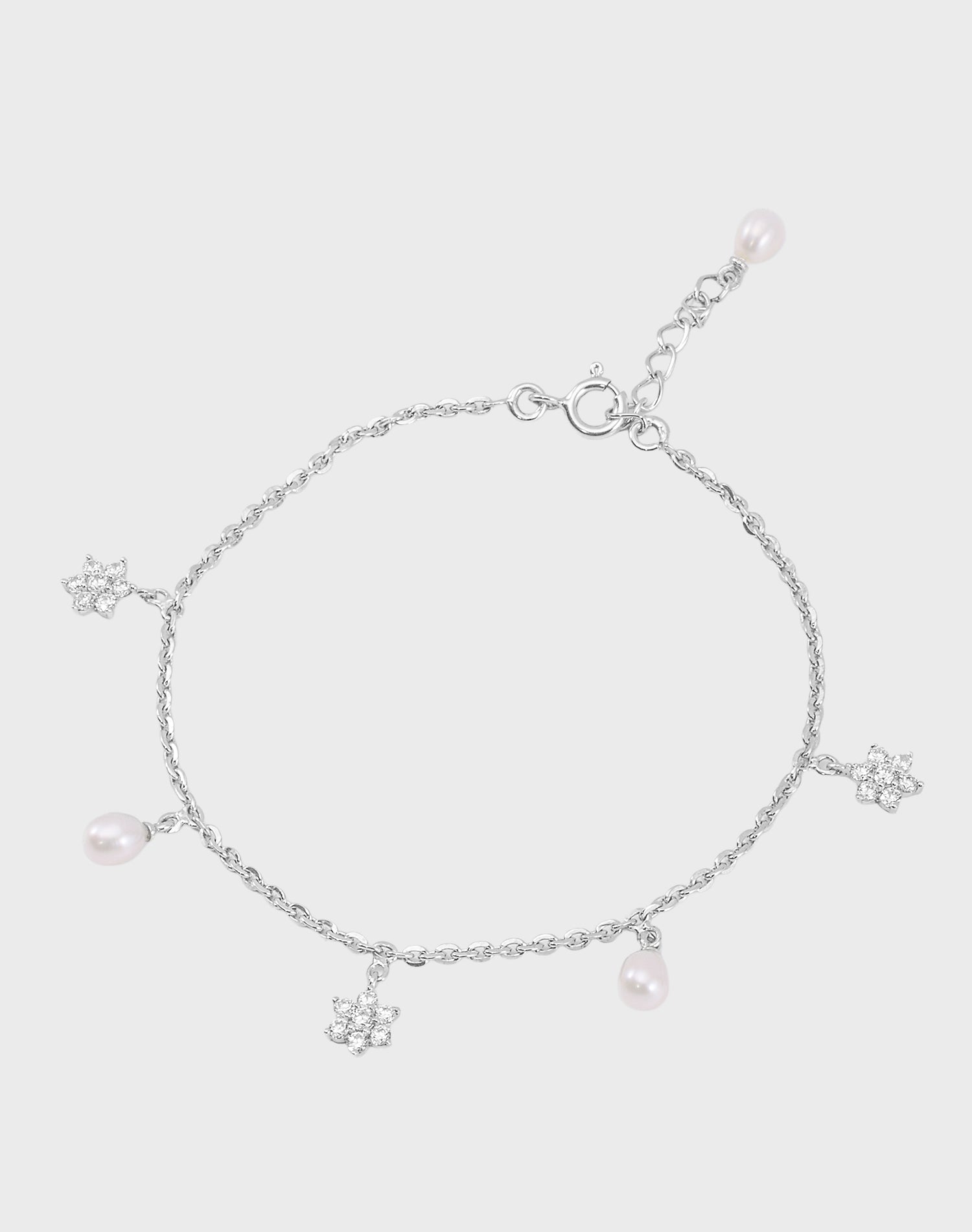 Silver Bloom Pearl Charm Bracelet