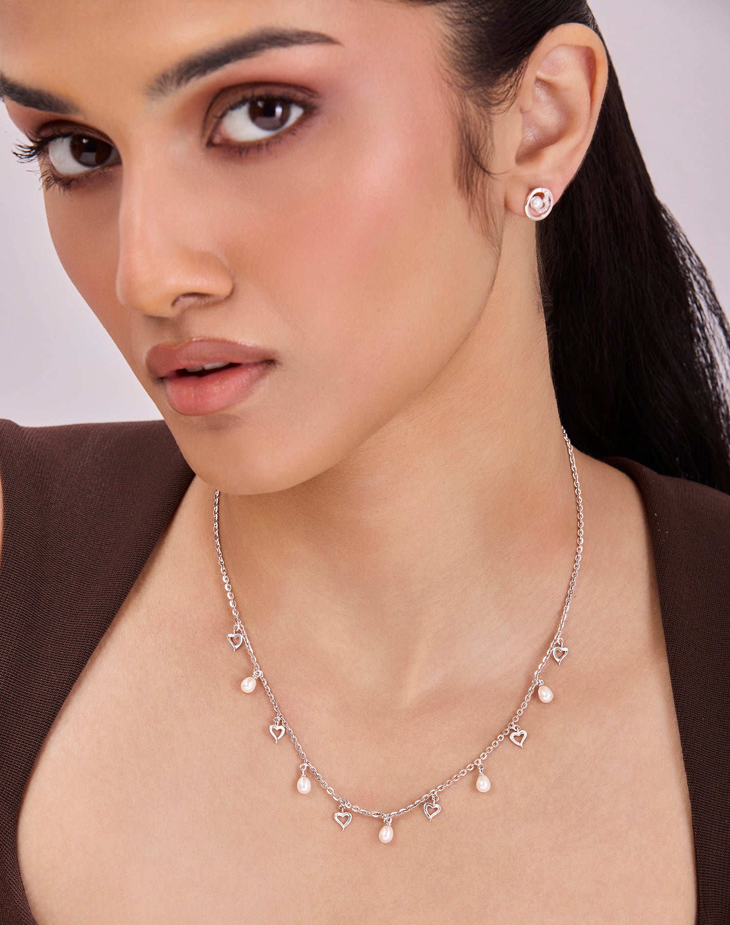 Silver Love Pearl Charm Pendant Chain