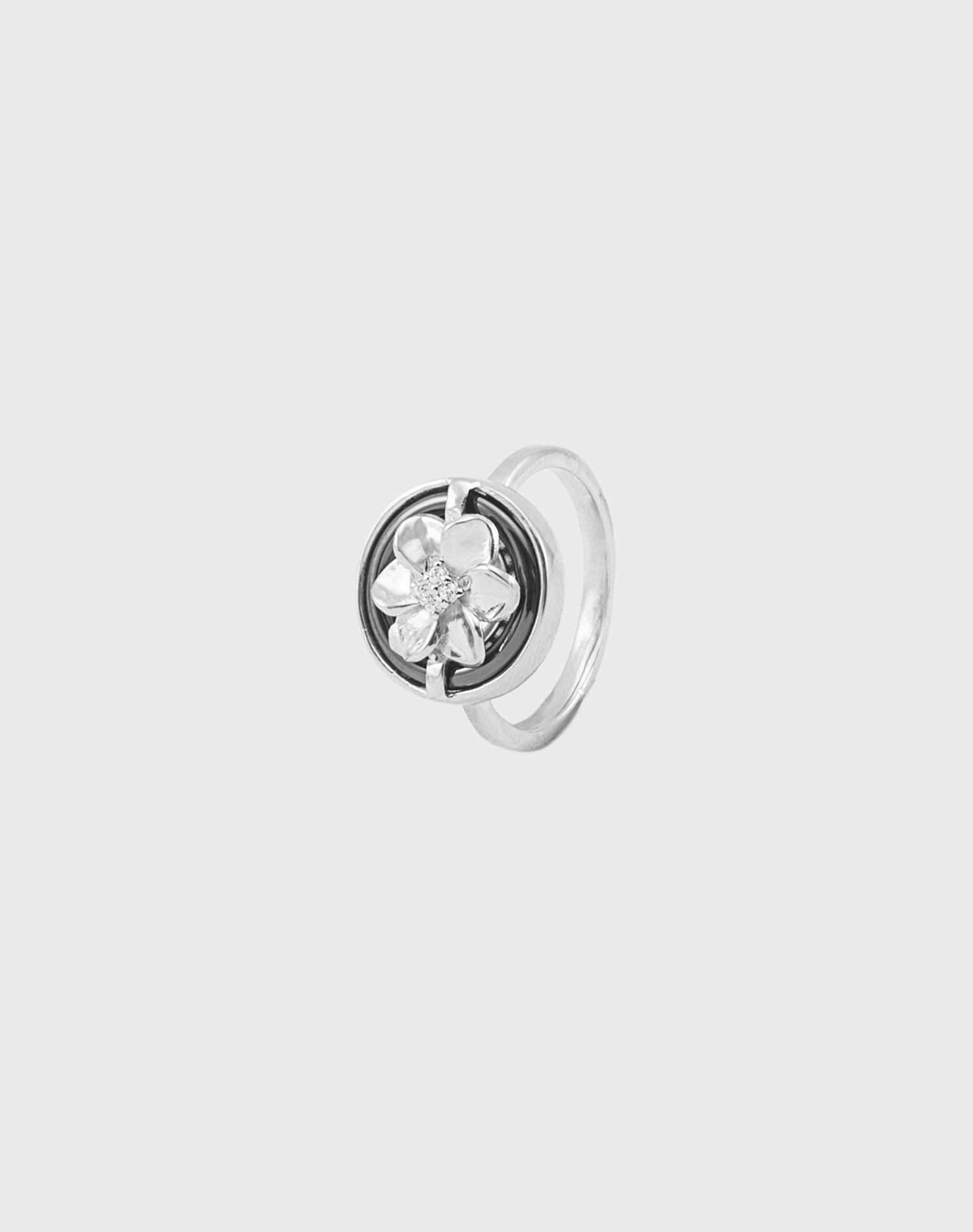 Silver Shadow Blossom Ceramic Ring
