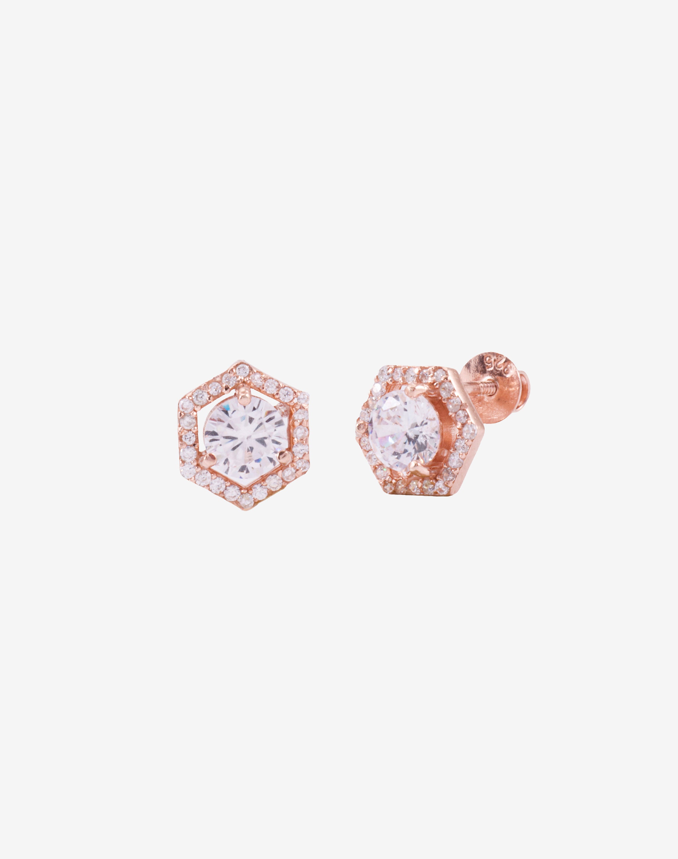 Rose Hexa Solitaire Stud Earrings