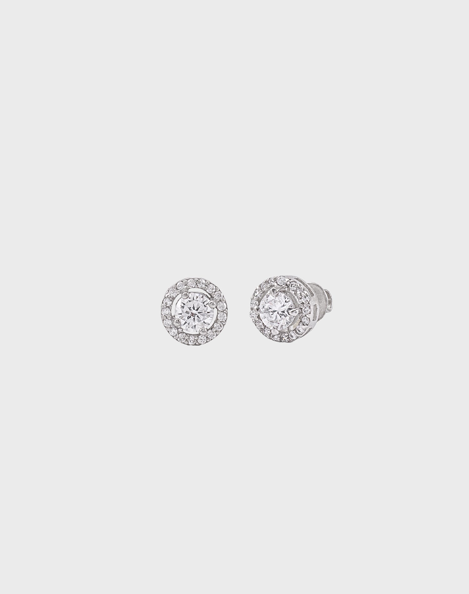 Silver Halo Solitaire Stud Earrings