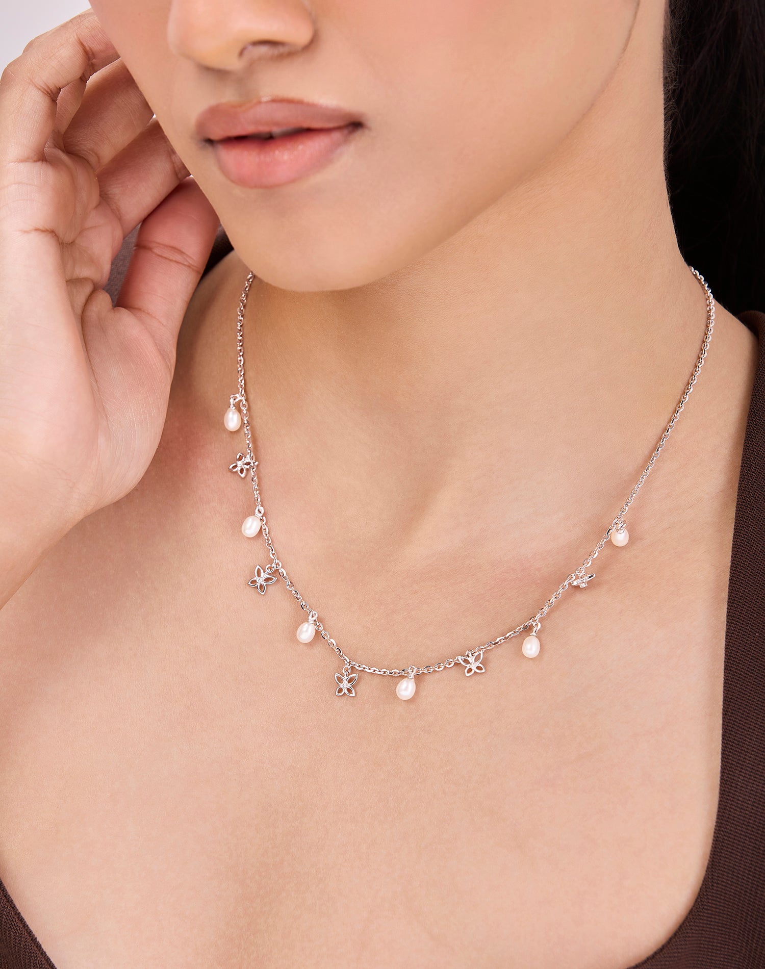 Silver Wing Pearl Charm Pendant Chain
