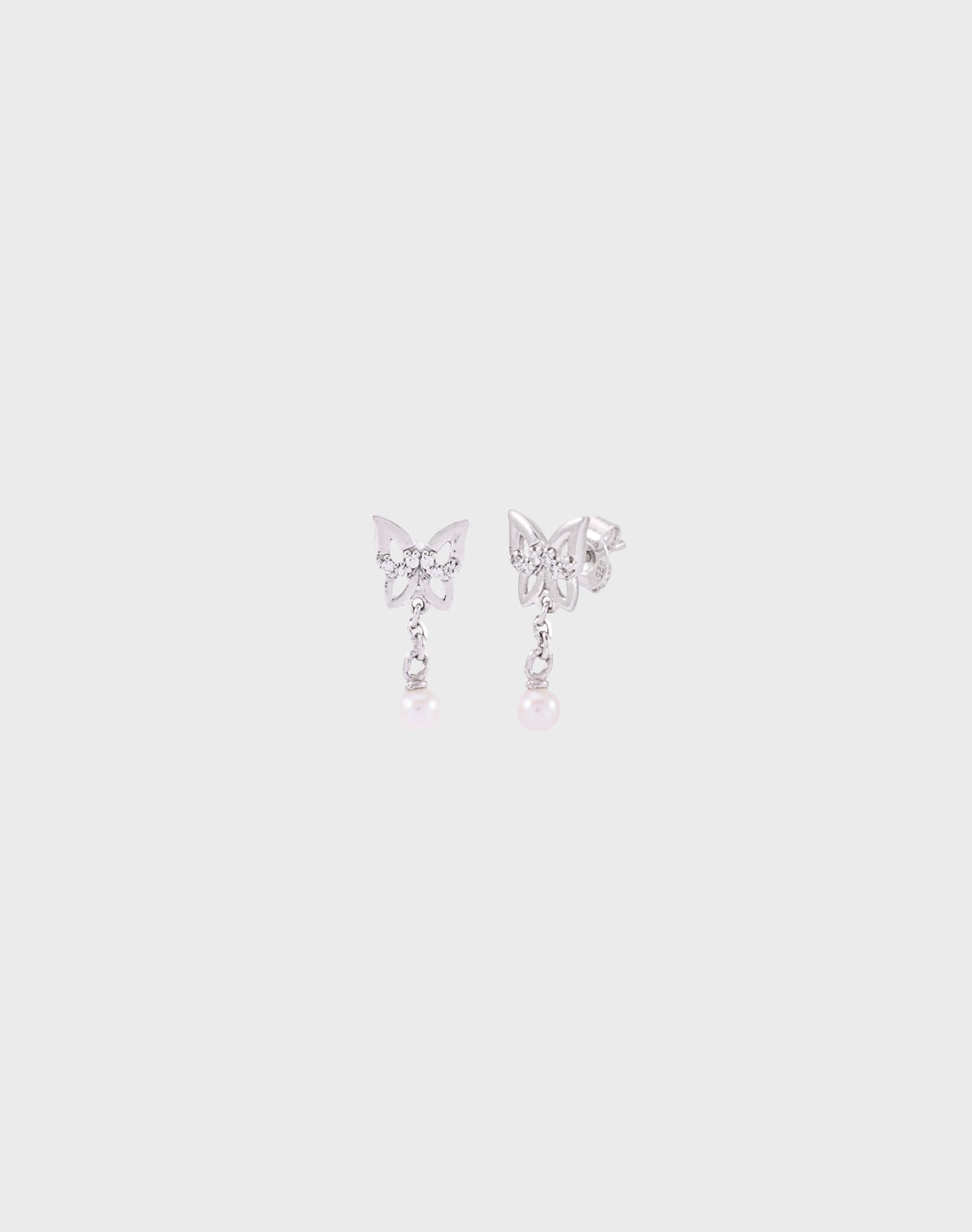 Silver Flutter Drop Pearl Earrings