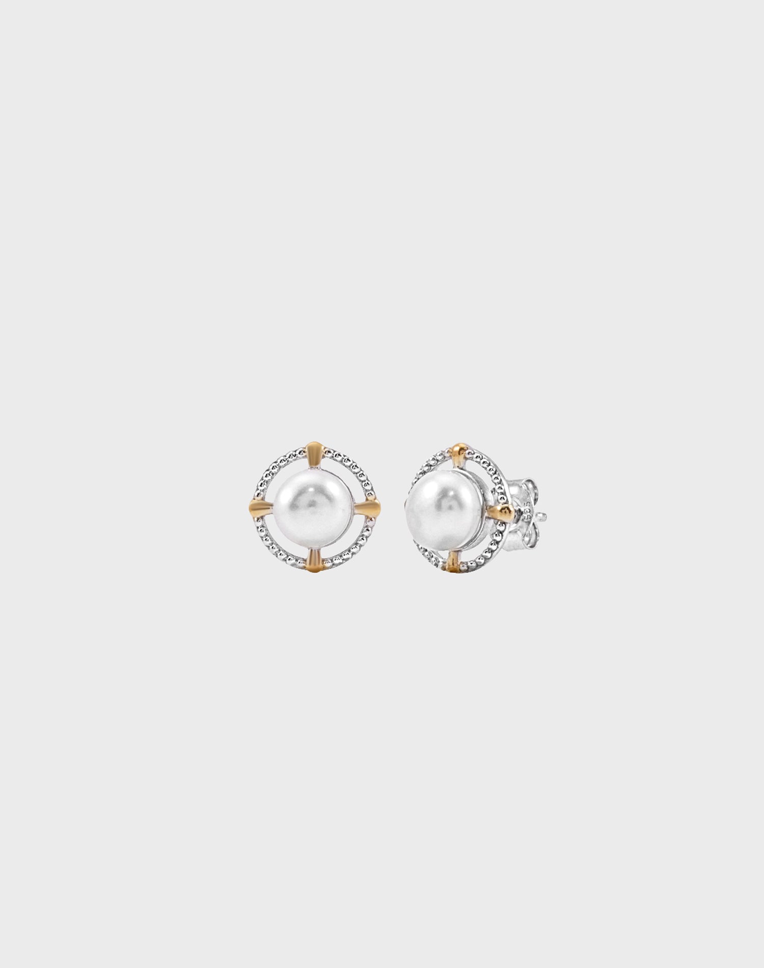 Silver Crown Pearl Stud Earrings