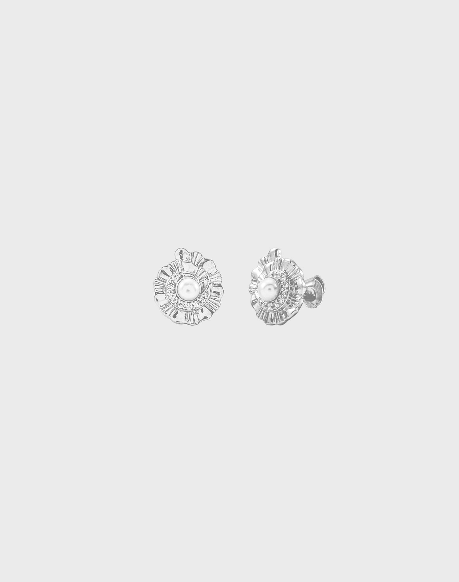 Silver Seashells Pearl Stud Earrings
