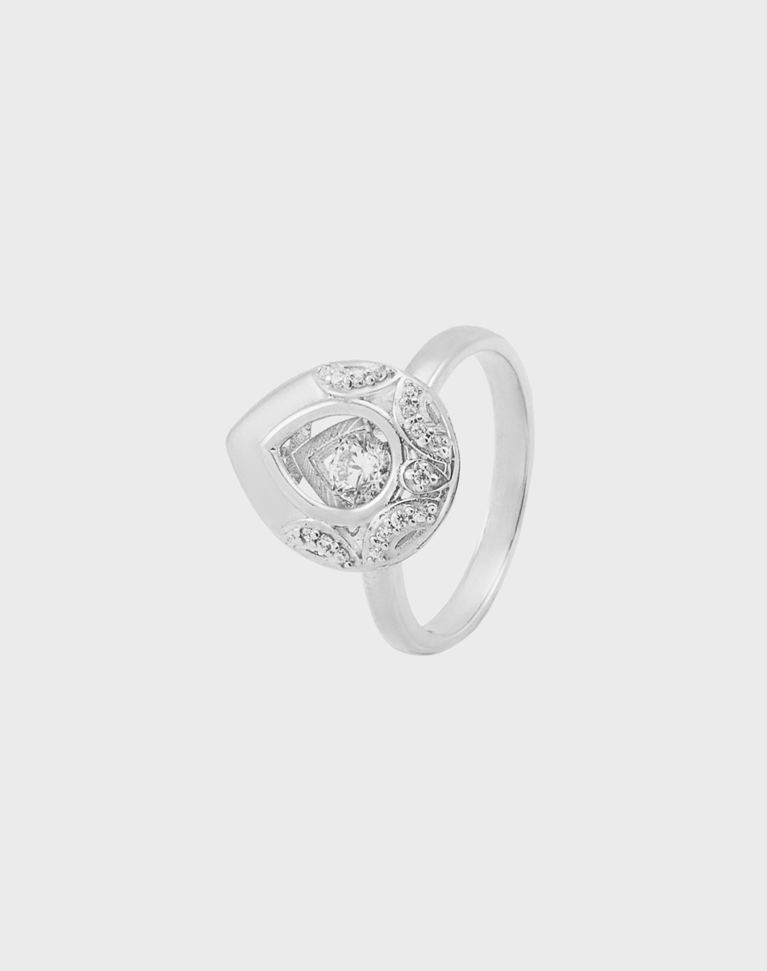Silver Teardrop Dancing Diamond Ring