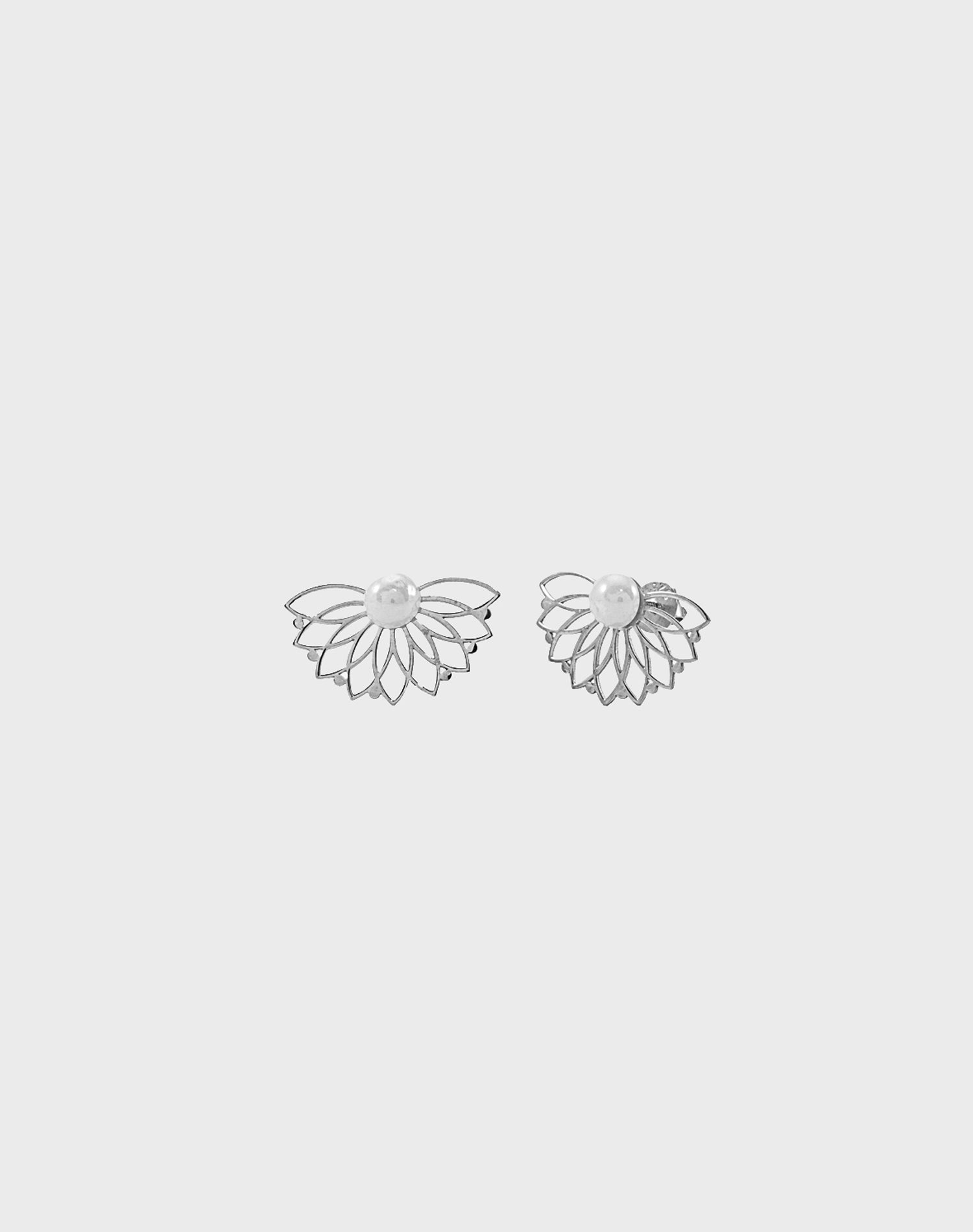 Silver Soft Petals Pearl Stud Earrings