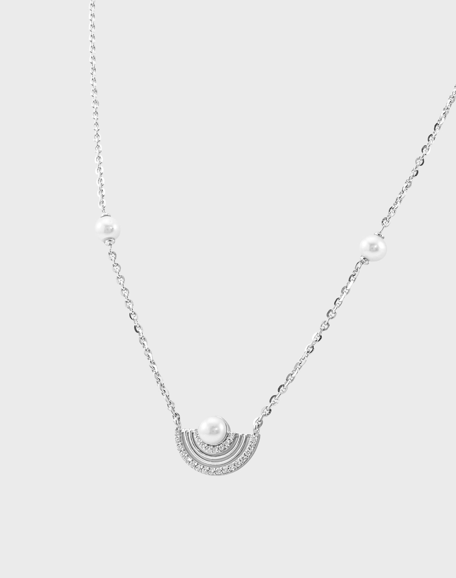 Silver Arc Pearl Pendant Chain
