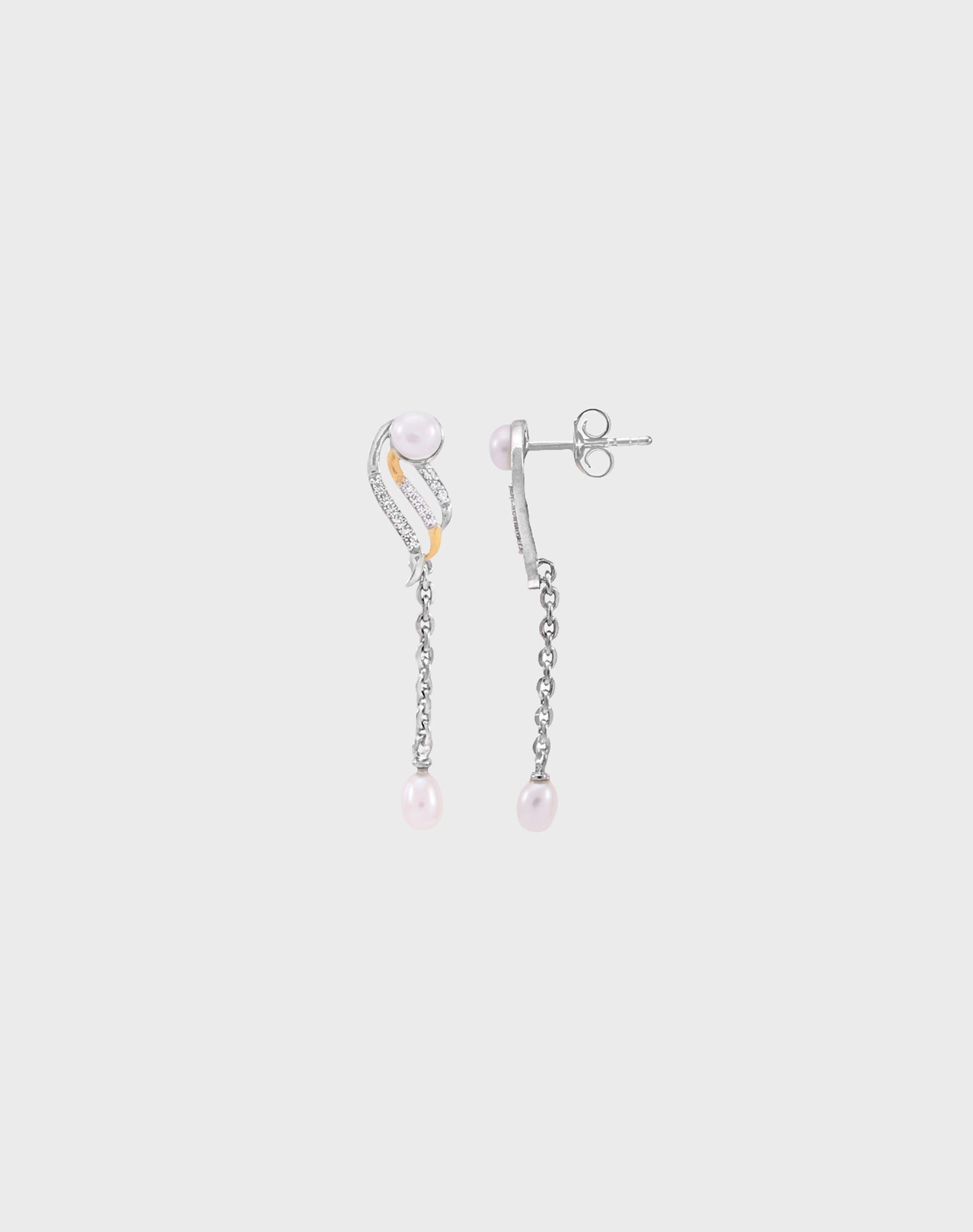 Silver Wave Drop Pearl Earrings