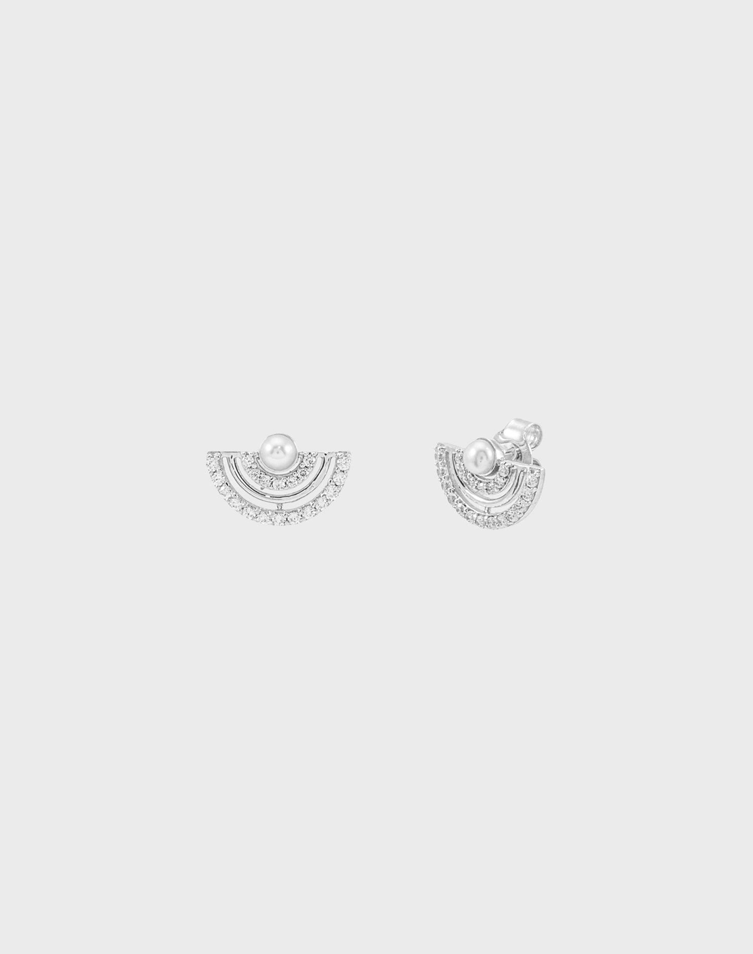 Silver Arc Pearl Stud Earrings