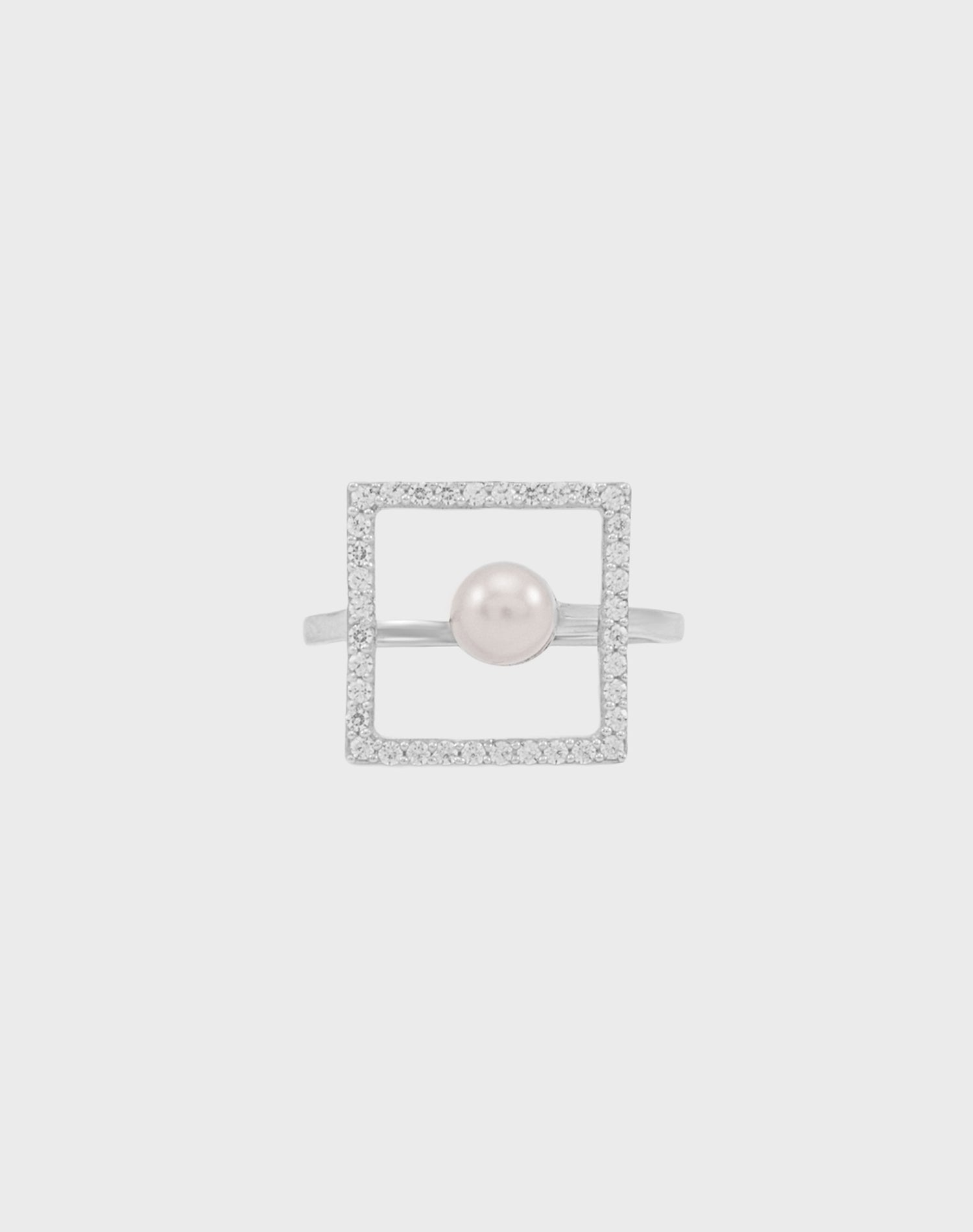 Silver Frame Pearl Ring