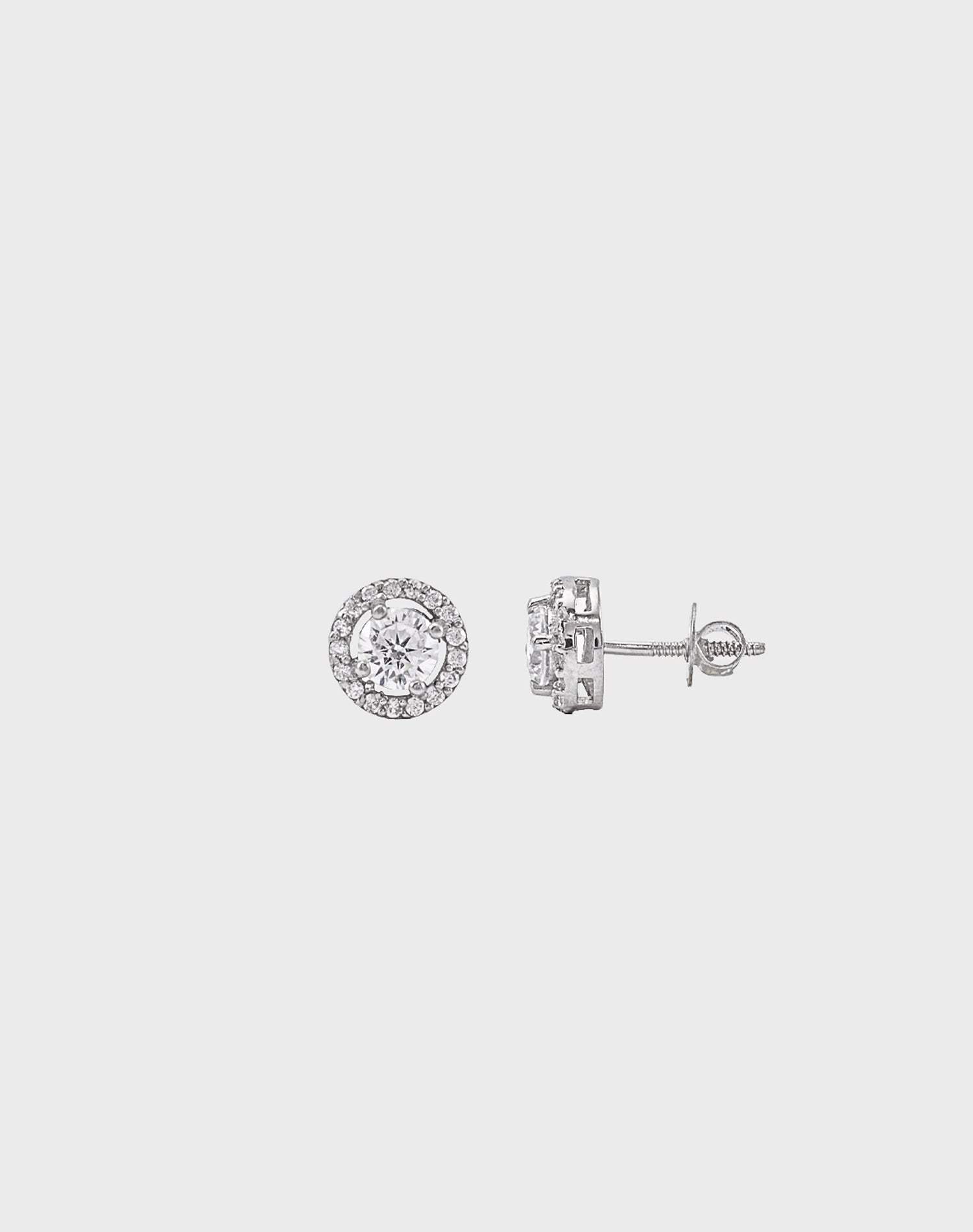 Silver Halo Solitaire Stud Earrings