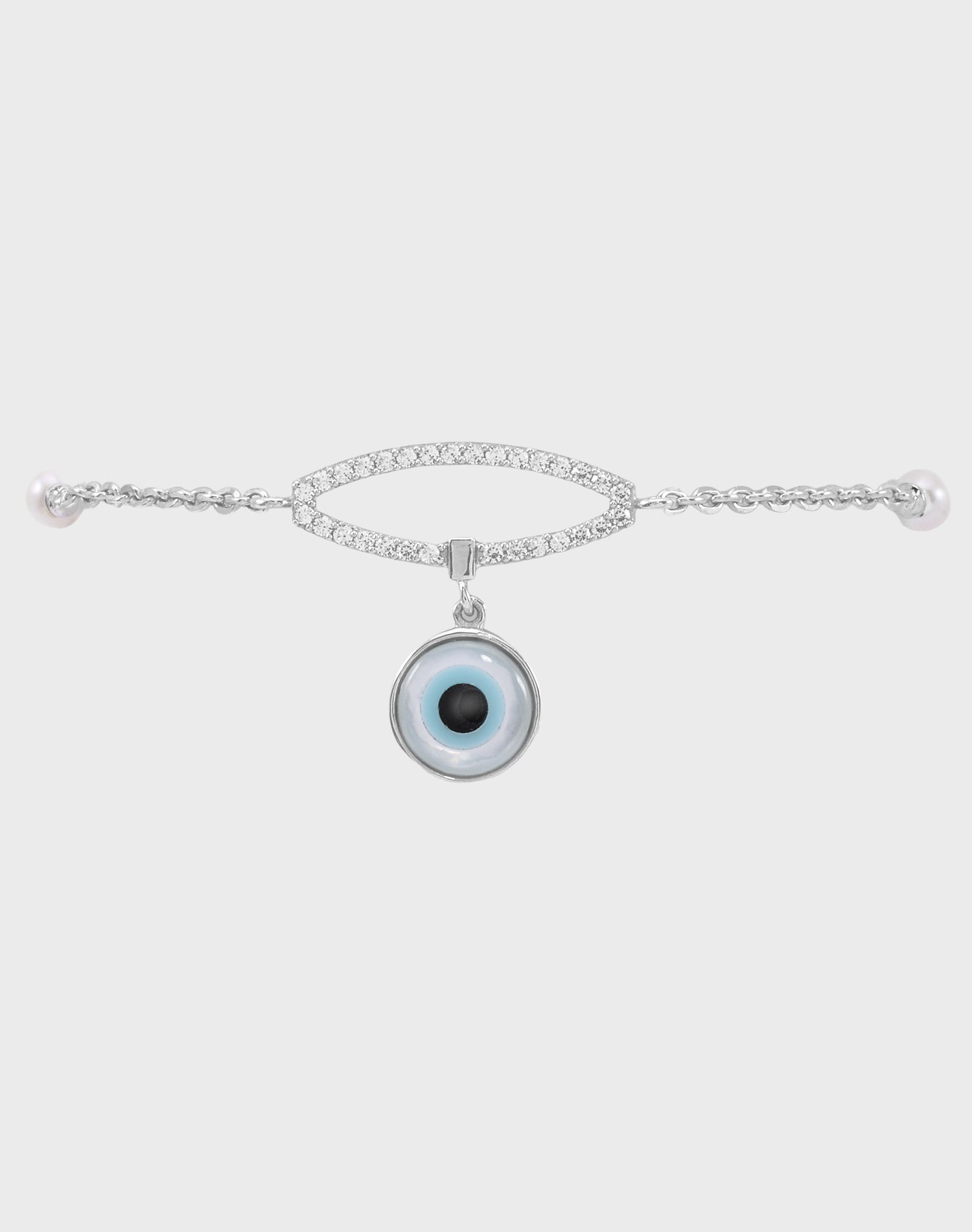 Silver Evil Eye Pearl Bracelet
