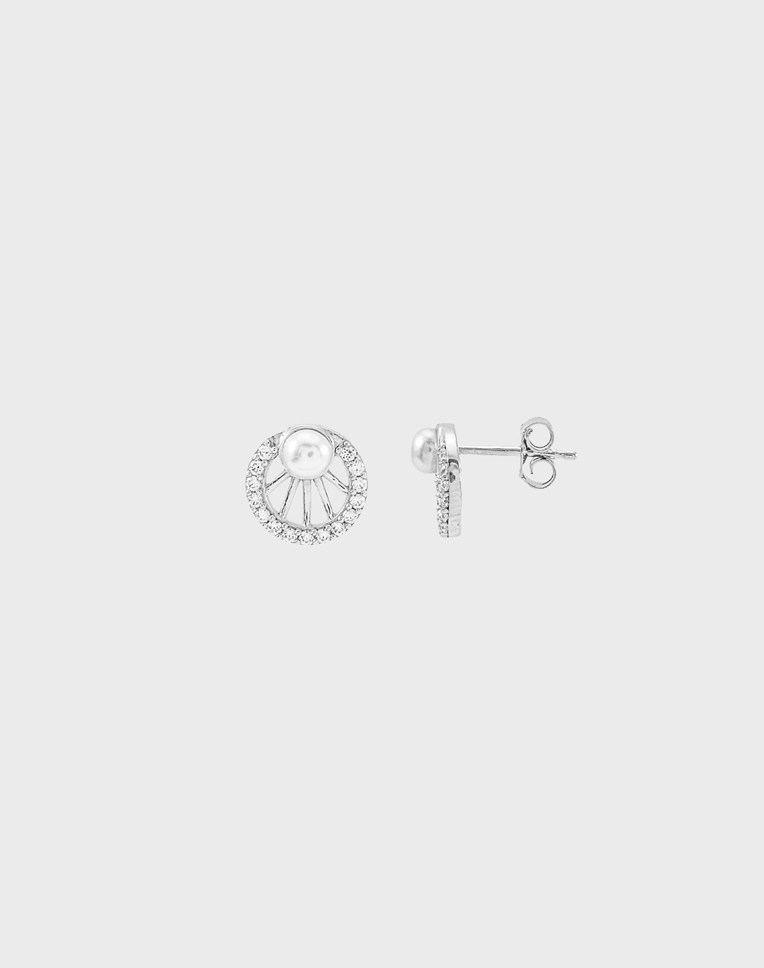 Silver Celeste Halo Pearl Stud Earrings