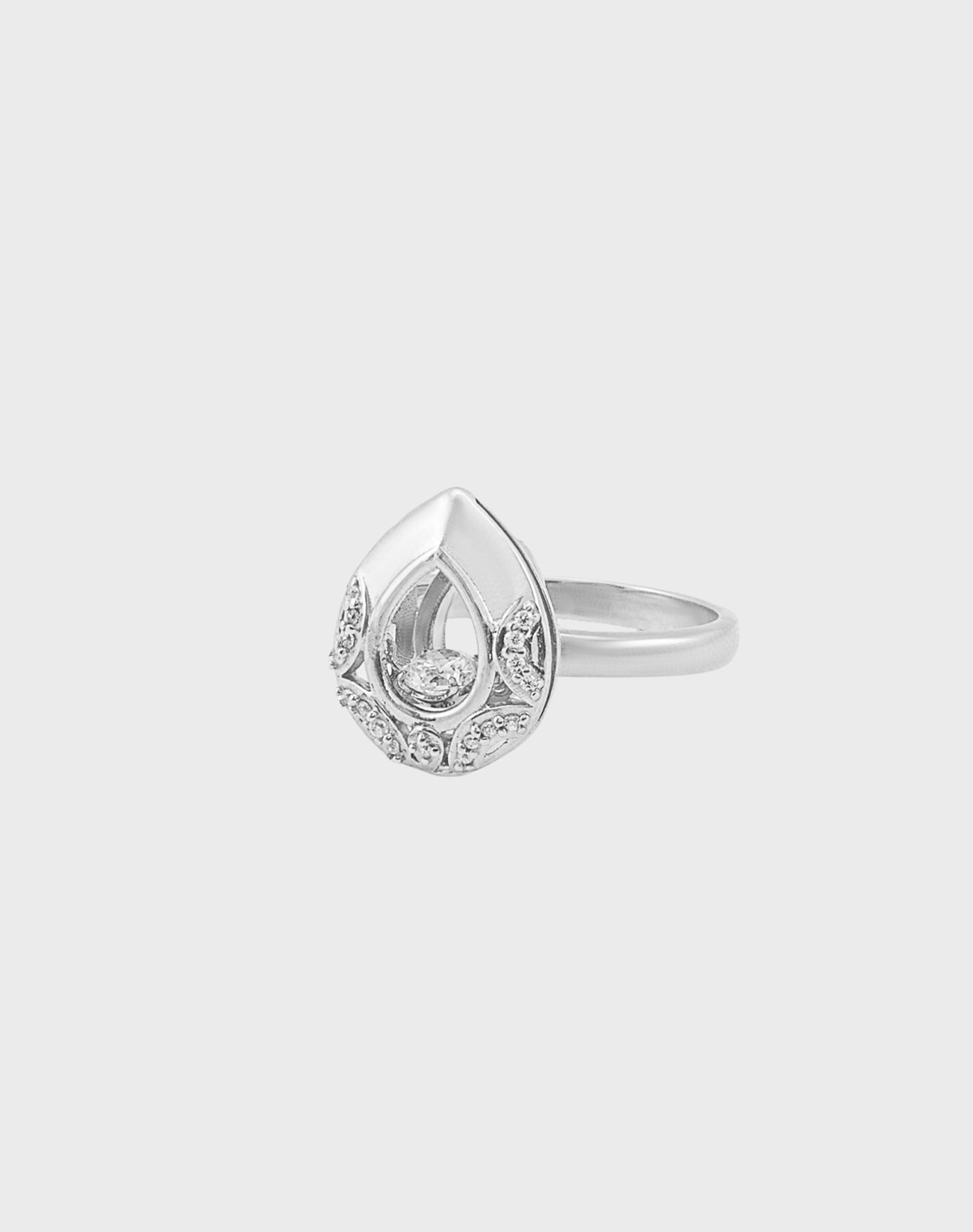 Silver Teardrop Dancing Diamond Ring