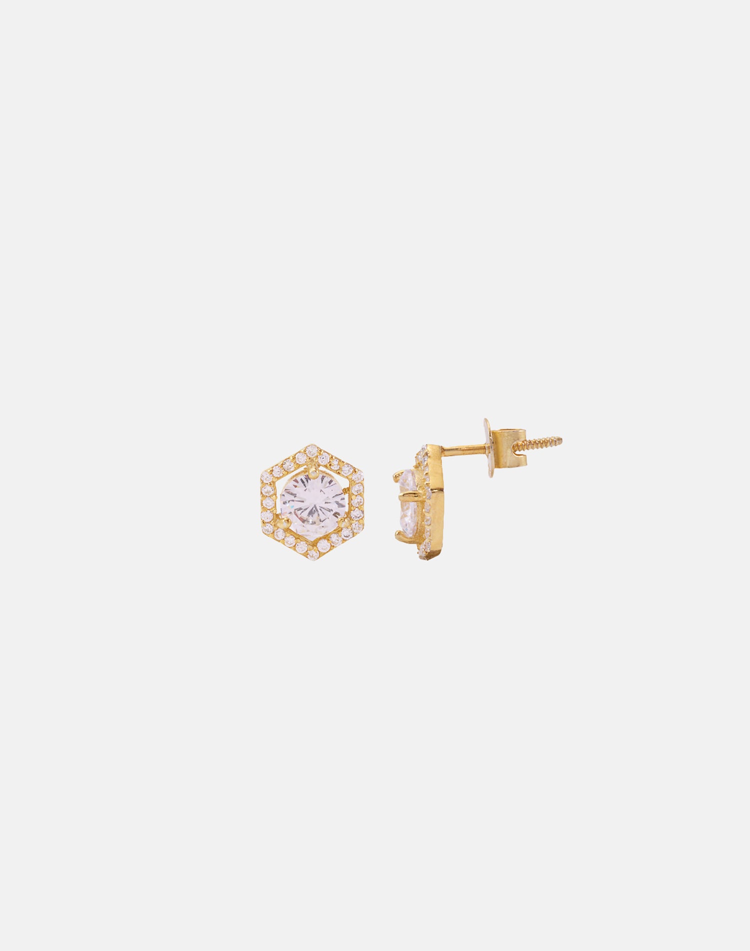 Gold Hexa Solitaire Stud Earrings