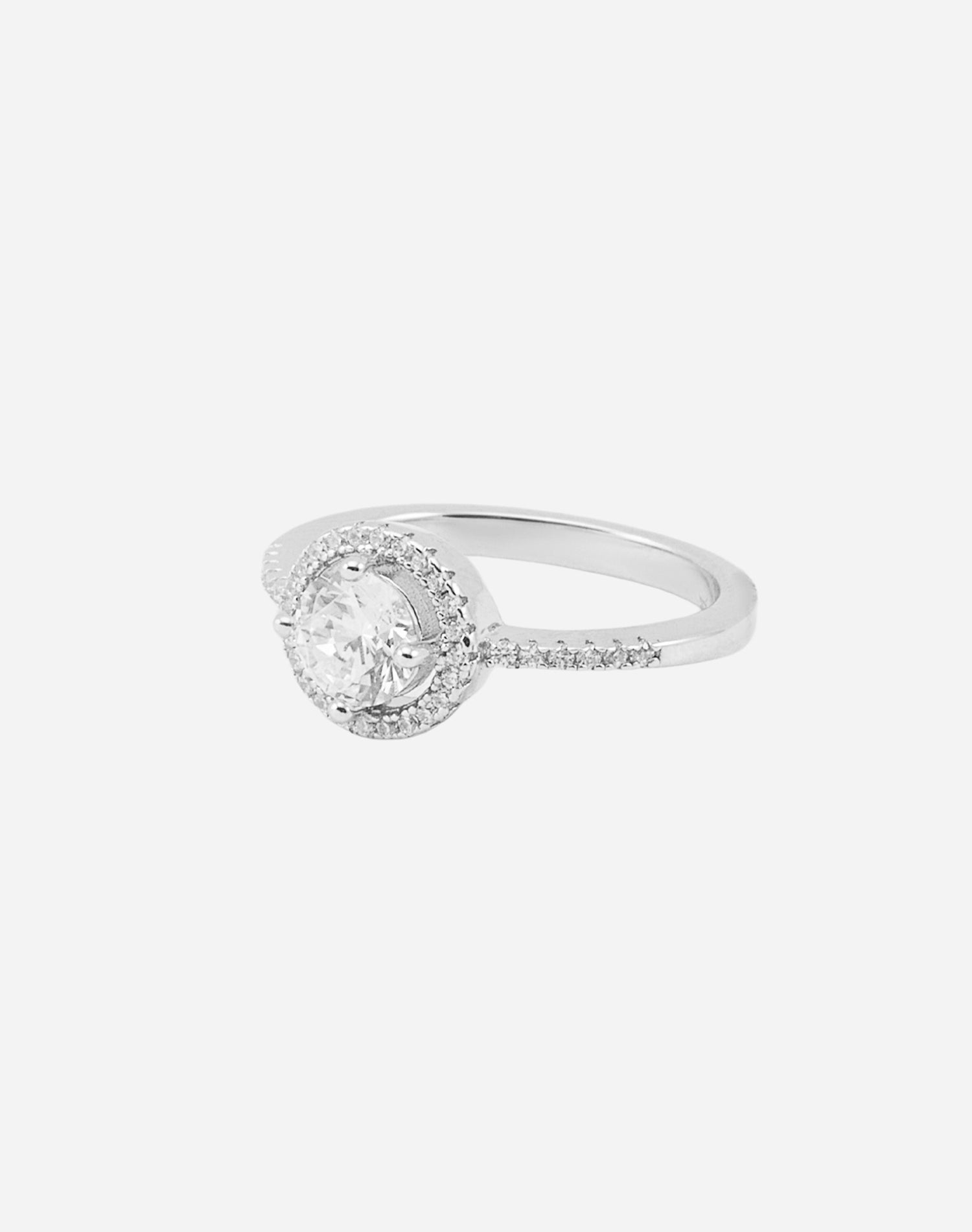 Silver Pure Halo Solitaire Ring