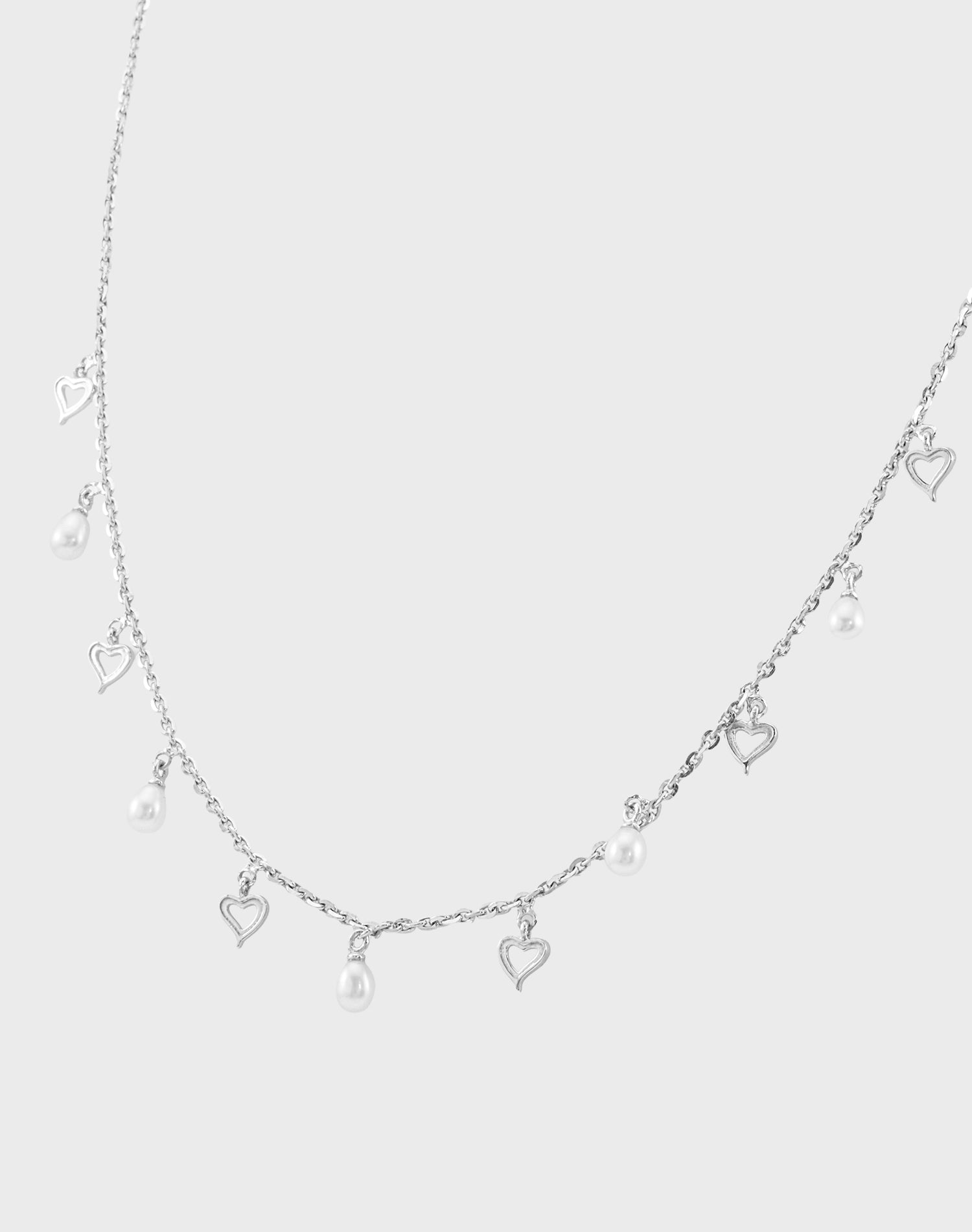 Silver Love Pearl Charm Pendant Chain