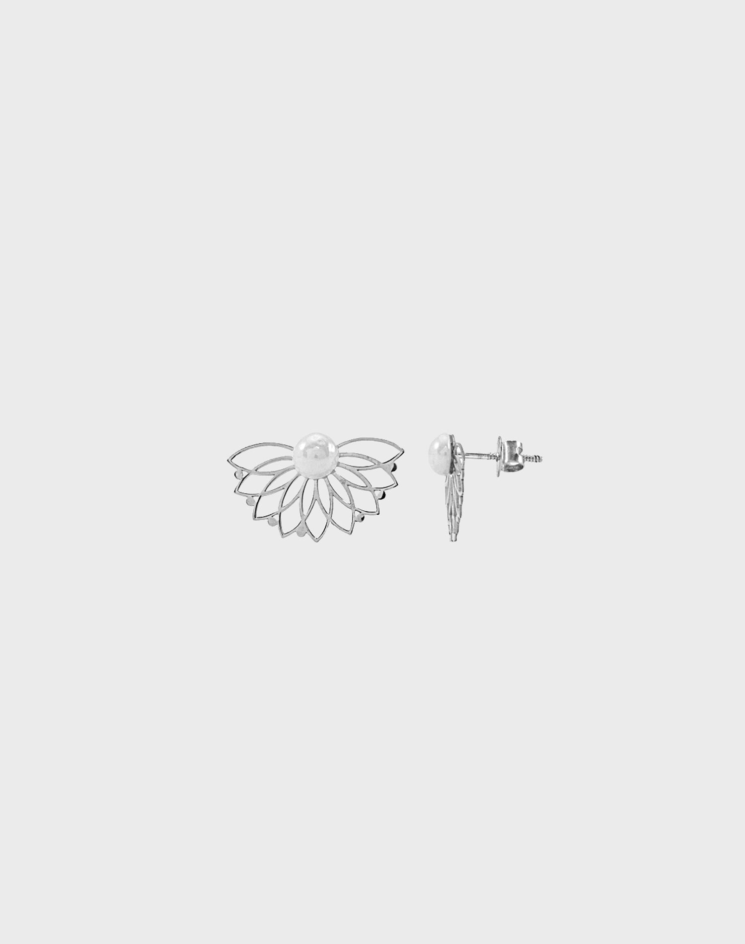 Silver Soft Petals Pearl Stud Earrings