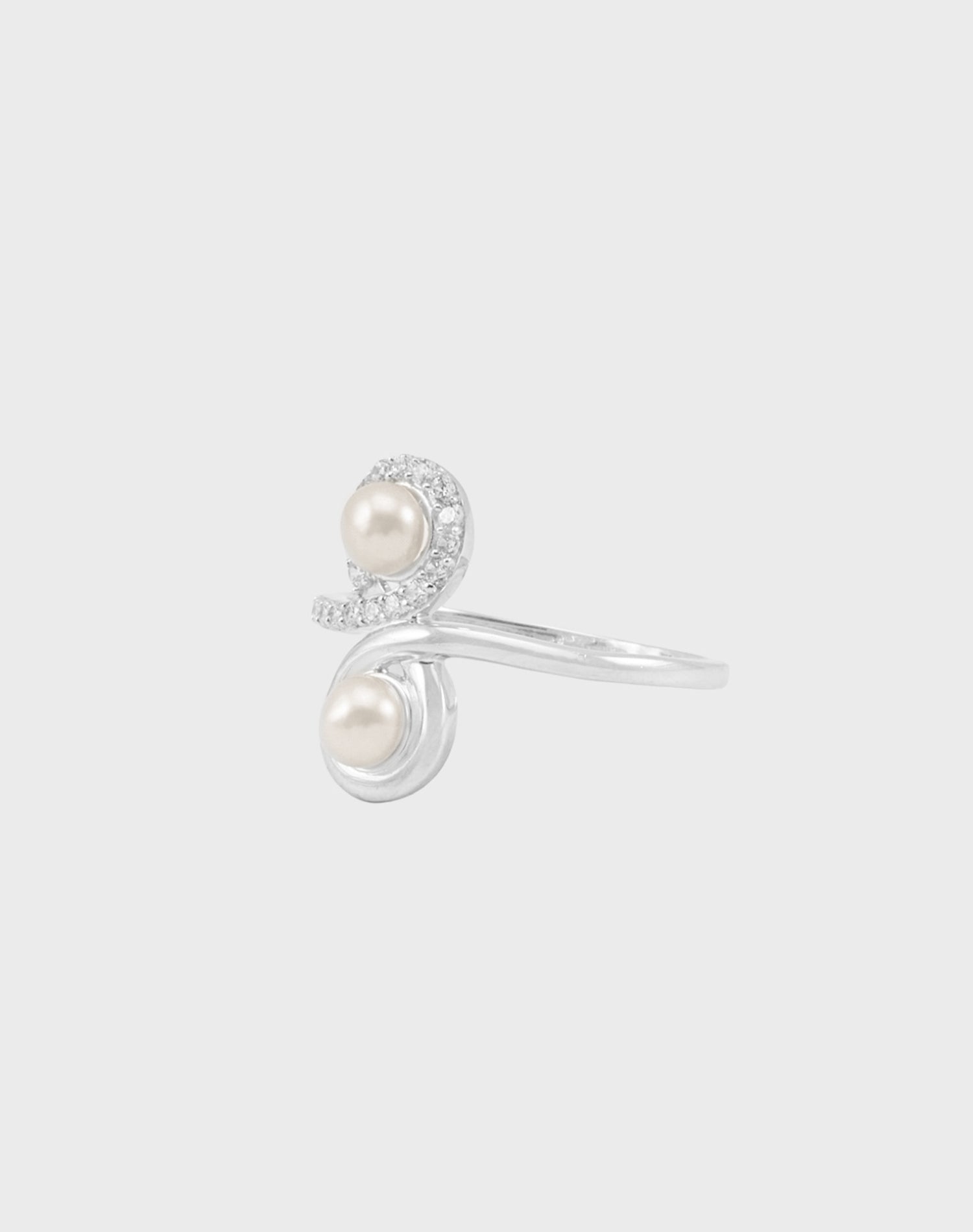 Silver Twin Spiral Pearl Ring