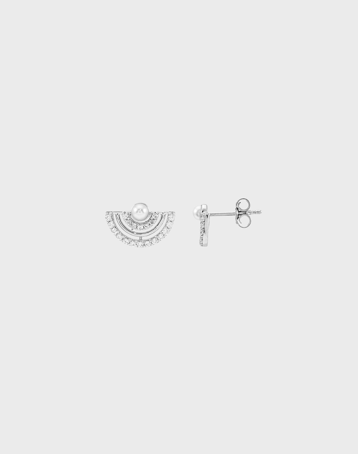 Silver Arc Pearl Stud Earrings